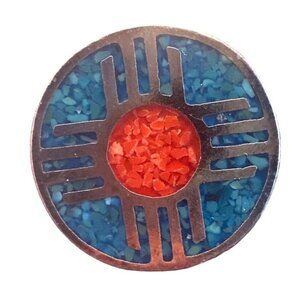 Vintage Zia Symbol Lapel Pin With Colorful Inlay - Southwestern Style Jewelry